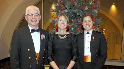 Rear Admiral Terry Benedict, Gail Carl, and  Midshipman Samantha Carl, Navy.