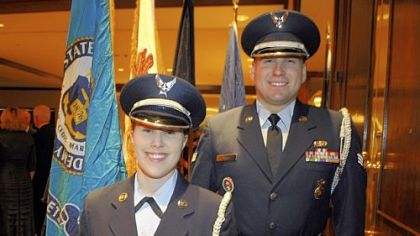 Air Force Airman 1st Class Nicole Luben and Senior Airman Daniel Smith, part of the honor guard.