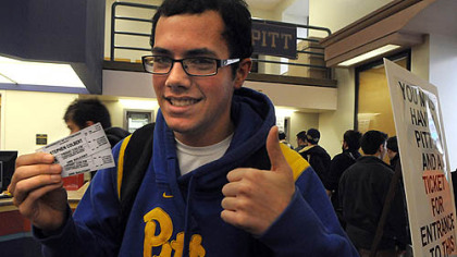 Frank Paciaroni, 18, a freshman at the University of Pittsburgh, scored two tickets to Stephen Colbert's campus appearance next week. 