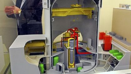 A model of the AP1000 nuclear reactor made by Westinghouse, whose operations expanded under Toshiba to include the reactor.


