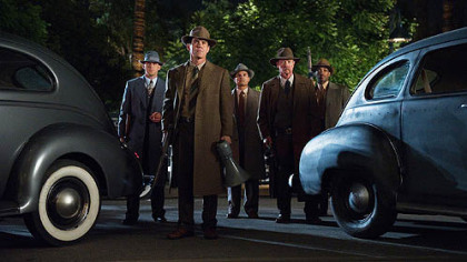 From left, Ryan Gosling, Josh Brolin, Michael Pena, Robert Patrick and Anthony Mackie in "Gangster Squad."
