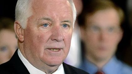 Gov. Tom Corbett speaks at a news conference in State College, Pa., on Jan. 2, when he announced the filing of a lawsuit against the NCAA over the Jerry Sandusky scandal.
