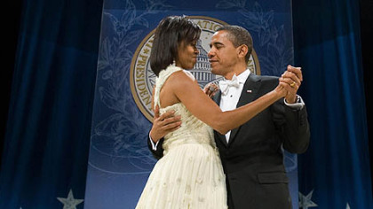President Barack Obama and Michelle Obama at the Southern Regional Inaugural Ball for the 2009 inauguration. While fewer people are coming to the second inaugural, the number of official balls has dropped from 10 to two, making a ticket difficult to obtain.


