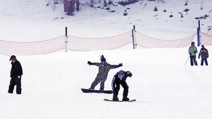 Ice storm and rain fails to stop boarders at Hidden Valley Resort in 2008.