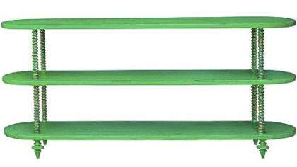 Painted green three shelf sofa table by Steven Shell.