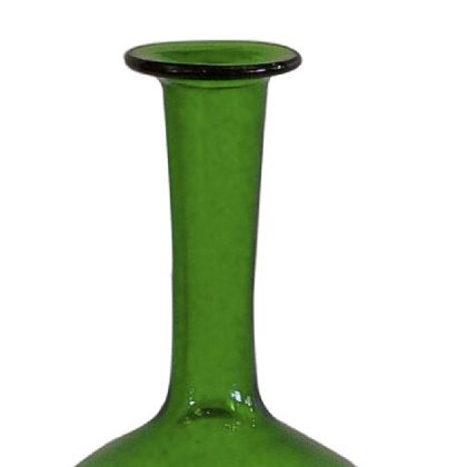 Vintage green glass vase with long neck from Weisshouse.

