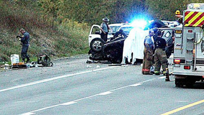 Emergency workers respond to the scene of a fatal wreck on Oct. 3, 2012, near the Ruff Creek exit of Interstate 79 in Greene County.