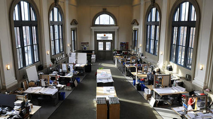 The interior of Desmone & Associates Architects in the defunct Pennsylvania National Bank building in Lawrenceville.