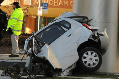 The remains of the vehicle from a wreck on Liberty Avenue Downtown.