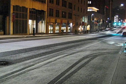 A burst of early-morning snow coated the Boulevard of the Allies near Point Park University around 4:30 a.m.