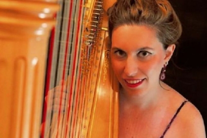 Sarah Solomon Stern and her harp.