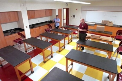 The foundation created by Bill Campbell, a Homestead native who made a fortune in technology, has allowed for numerous academic and structural improvements throughout the Steel Valley School District, such as this remodeled science classroom at the middle school.