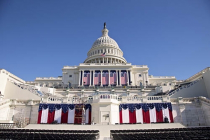 The Capitol is dressed in red, white and blue for Barack Obama's second inauguration.