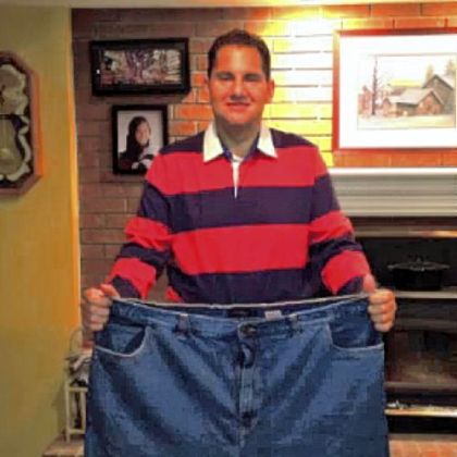 After: His old jeans don't fit.