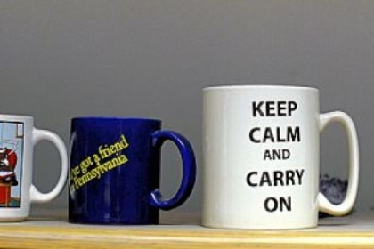 These are several mugs on the desk of Dr. Bruce Rabin.