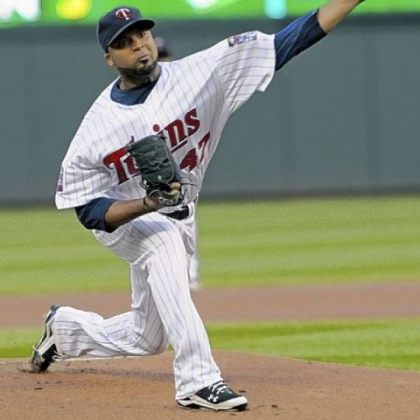 The Minnesota Twins' Francisco Liriano pitches against the Cleveland Indians in an April 2010  baseball game.