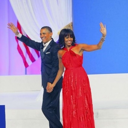 President Barack Obama and first lady Michelle Obama wave after dancing during the Commander-In-Chief's Inaugural Ball.