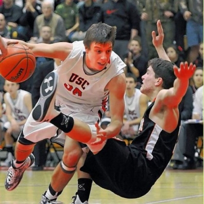 Upper St. Clair's JJ Conn drives to the basket against Bethel Park in a WPIAL Class AAAA Section 4 game Tuesday. Upper St. Clair posted a 63-50 win.