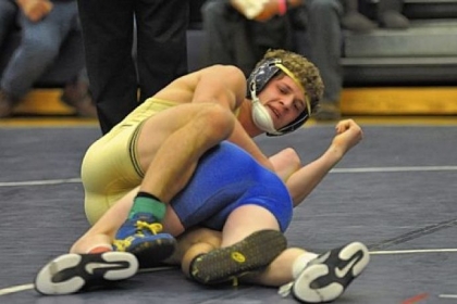 Hopewell's Filippo Crivelli wrestles South Park's Jake Wentzel during a 132-pound match at the Burgettstown Tournament. Crivelli placed second in his weight class at the tournament.