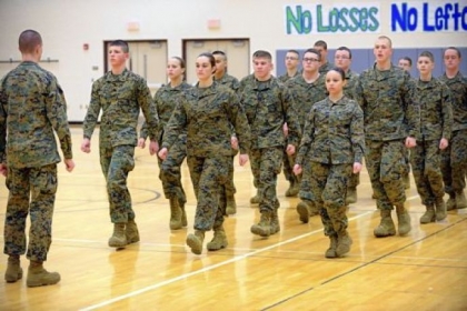 Members of Ambridge Area High School's ROTC and Leadership Academy drill at the high school.