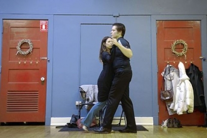 Tango instructor Meghan Tighe of Squirrel Hill dances with Peter Suchy of Brentwood on Jan. 13 during Tango 101 at the Wilkins School Community Center in Regent Square.