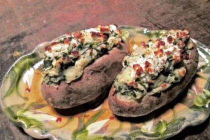 Greek-Stuffed Potatoes with Garlicky Spinach and Feta.