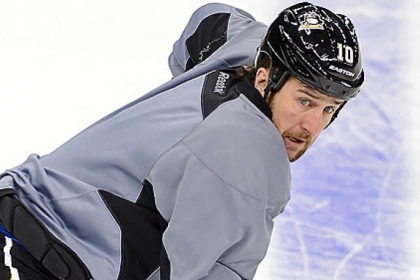 Right winger Tanner Glass skates along the ice during workouts Thursday at Consol Energy Center.