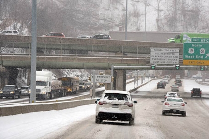 Snow-covered roads were the norm in and around Pittsburgh today.