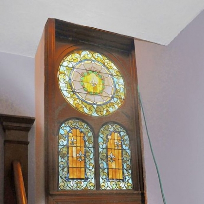 Stained glass on the landing from the first to second floor in the Wigman house in Carrick.