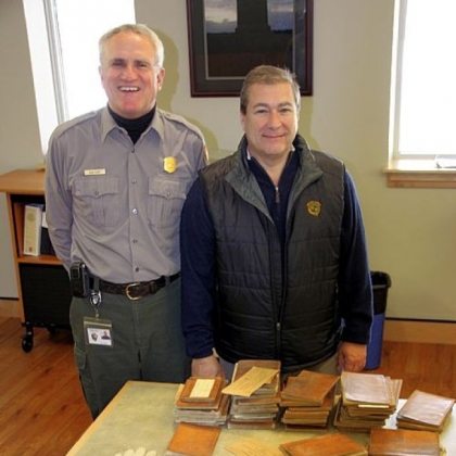 Gettysburg Superintendent Bob Kirby, left, with Craig Bashein, a lawyer and Civil War artifact collector from Cleveland, who donated artifacts for the Gettysburg museum.