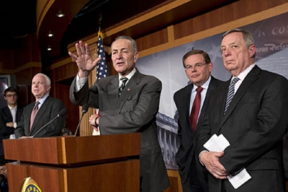 From left are Sen. John McCain, R-Ariz., Sen. Charles Schumer, D-N.Y., Sen. Robert Menendez, D-N.J., and Sen. Dick Durbin, D-Ill.