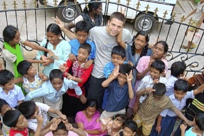 Rocky Braat with some of the children at the orphanage in India.