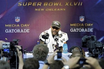 Baltimore Ravens linebacker Ray Lewis speaks on Tuesday during media day for the NFL Super Bowl XLVII.