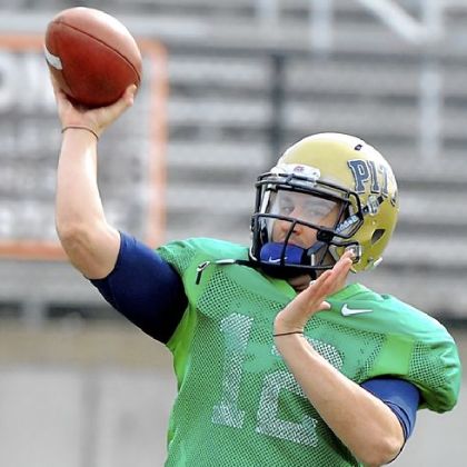 Pitt quarterback Tino Sunseri throws a pass during practice Thursday at Hoover High School in Hoover, Ala.  Pitt plays Mississippi Saturday in the BBVA Compass Bowl in Birmingham.