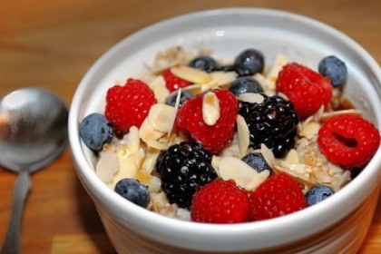 Oatmeal with berries and nuts served by Bluebird Kitchen on Forbes Avenue downtown.