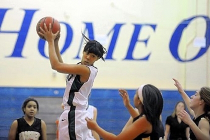 Sydnee Abernathy (with ball) teams with Sierra Fordham to give Allderdice a potent scoring duo.