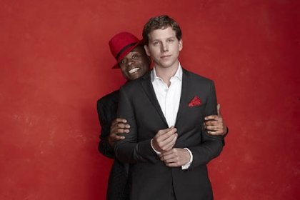 Billy Porter peeks over the shoulder of his "Kinky Boots" co-star Stark Sands. The show, which opens in previews March 4, is part of the Post-Gazette's 97th Show Plane.