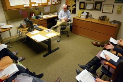 Bruce Rabin holds a class on the science of stress with five fourth-year University of Pittsburgh medical students inside his office at UPMC Presbyterian in Oakland recently.