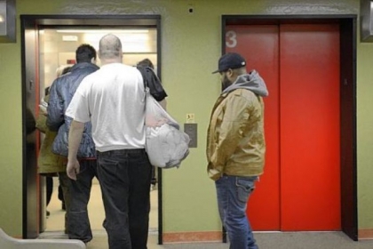 Former inmates leave the Discharge and Release Center Thursday at the Allegheny County Jail in Pittsburgh.