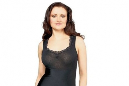 Jockey three-panel shaping tank with lace trim from QVC is $36; available in black, white, light nude, dried lavender or sheer rose.