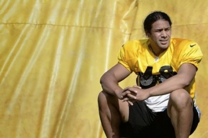 Pittsburgh Steelers Troy Polamalu takes a break  during August workouts at training camp at St Vincent College in Latrobe.