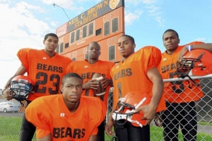 Former Clairton Bears Titus Howard (front), from left, Tyler Boyd, Armani Ford, Tyus Booker and Terrish Webb.