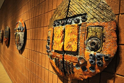 Barbara Sorensen's ceramic "Shields de Pyrenees" at the Manchester Craftsmen's Guild.