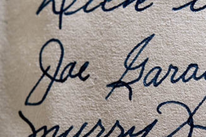 The photograph of Joe Garagiola appears in a rare Bible in a Sacramento library.