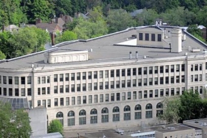 Pittsburgh's former Schenley High School, seen from the top of Pitt's Cathedral of Learning.