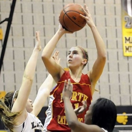 North Catholic's Lauren Wolosik drives to the net against Vincentian Academy Thursday at Marshall Middle School.