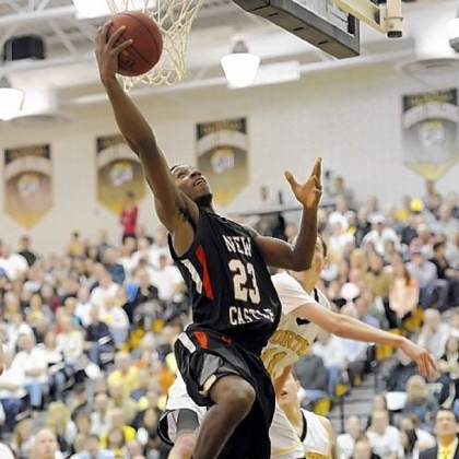 New Castle's Malik Hooker lays the ball up against North Allegheny in January.