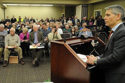 Consol Energy President Nick J. Deluliis speaks at a public meeting at which Allegheny County Executive Rich Fitzgerald announced legislation for a contract between the Allegheny County Airport Authority and the company.