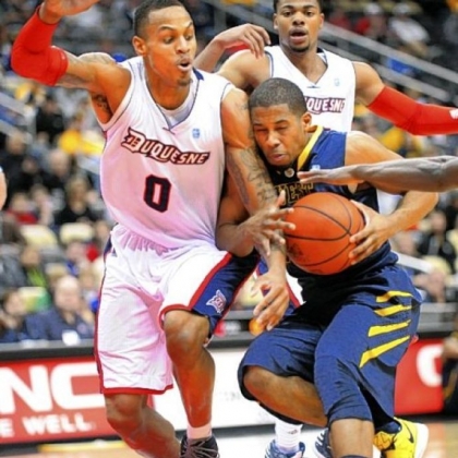 Senior center Andre Marhold is one of several underclassmen first-year coach Jim Ferry has been disappointed with throughout Duquesne's 10-game losing streak.