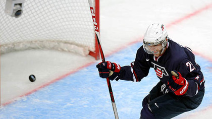Team USA's Vince Trocheck of Upper St. Clair reacts after scoring the team's third goal in their gold medal victory against Sweden at  the World Junior Ice Hockey championship in Ufa, Russia, today.